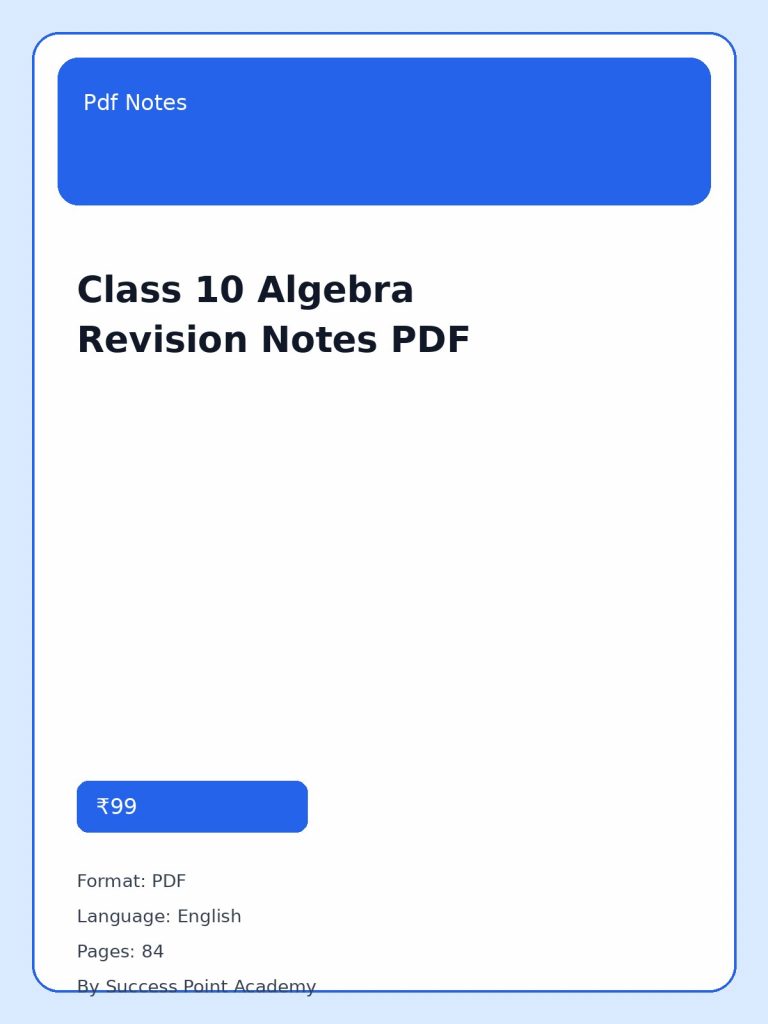 Class 10 Algebra Revision Notes PDF cover image